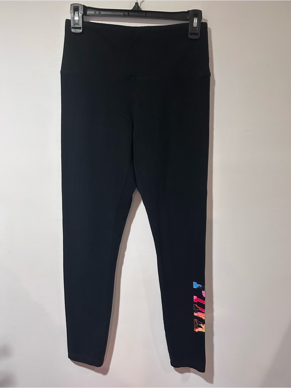 PINK Victoria's Secret Black Leggings with Multicolor Side Logo - Picture 2 of 9